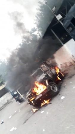 police vehicle on fire
