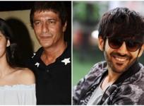 Ananya Panday, Chunky Panday (left), Kartik Aaryan (right)