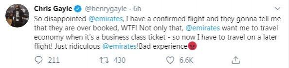 Gayle's tweet Chris Gayle