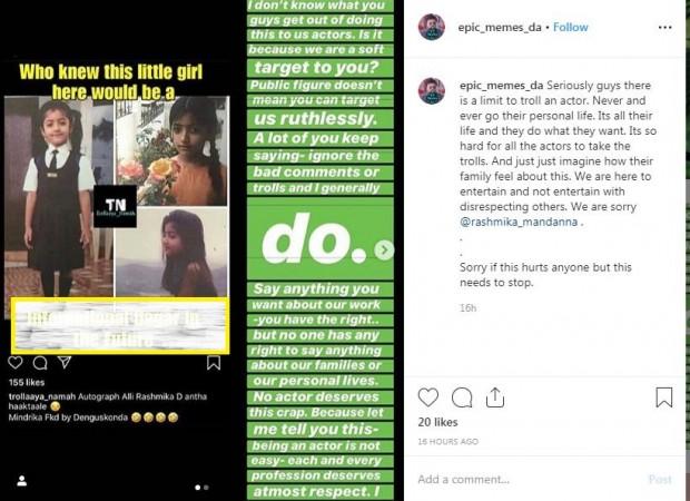 A screen shot of the troll and Rashmika Mandanna's response to it. Rashmika Mandanna