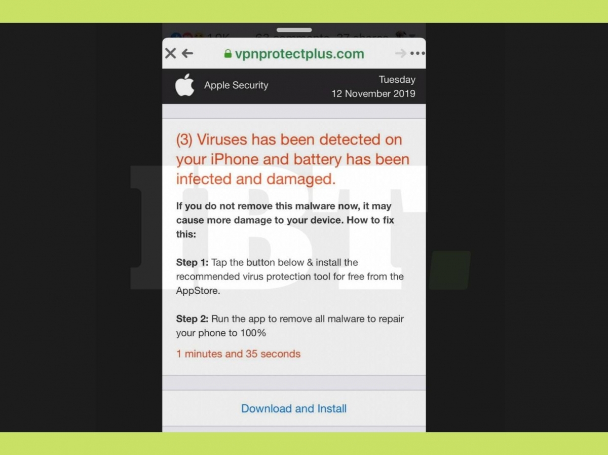 apple virus scan message on iphone