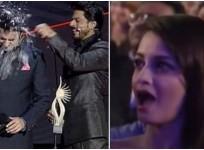 Shah Rukh Khan breaks glass bottle on Ayushmann Khurrana's head during IIFA 2012