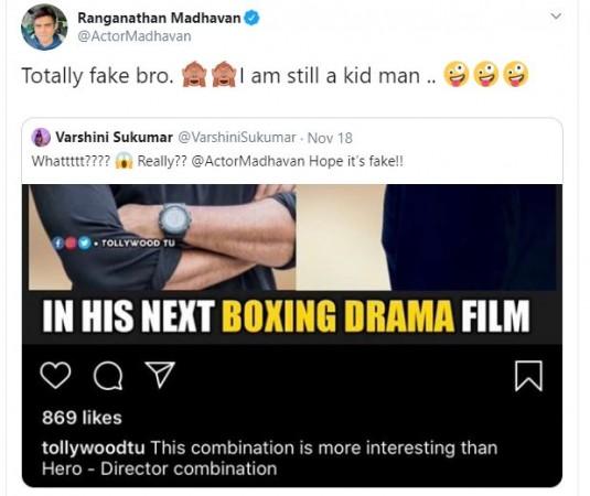 Screenshot from Twitter. Madhavan