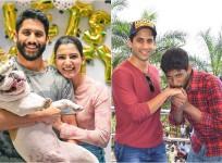 Naga Chaitanya with his wife Samantha Akkineni and fan Sagar
