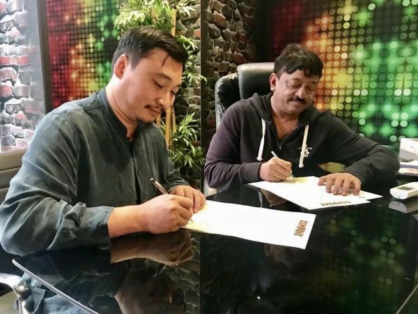 Ram Gopal Varma signing the deal of Enter The Girl Dragon with his Chinese partner