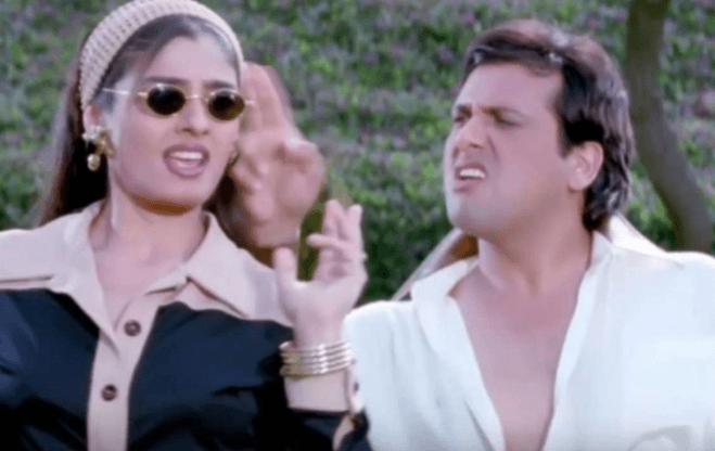 Govinda and Raveena Tandon in original song. Govinda and Raveena Tandon in original song