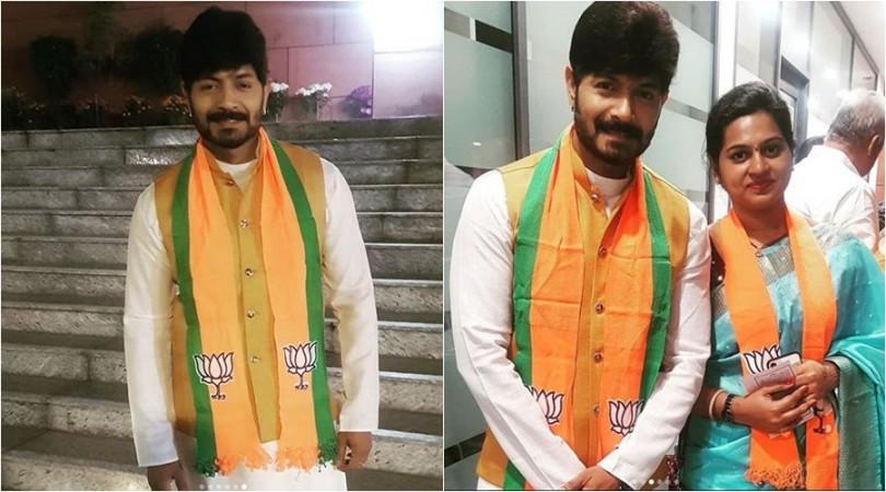 Kaushal Manda with his wife Neelima after joining the BJP Kaushal Manda with his wife Neelima after joining the BJP