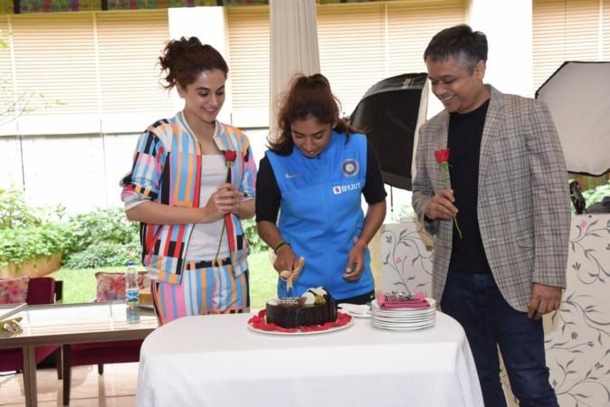 Mithali with Taapsee and Viacom18 COO celebrating her birthday Mithali Raj Taapsee Pannu