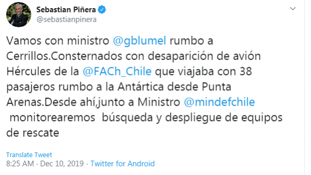 chile president tweet