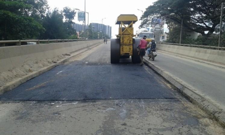 Road repair works at a flyover Road repair works at a flyover