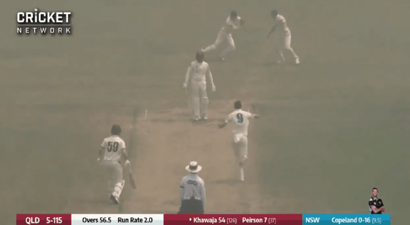 Haze engulfed the SCG during a Sheffield Shield match Sydney Haze