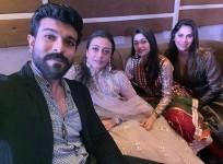 Ram Charan's selfie with his wife Upasana and Namrata Shirodkar at Sania Mirza's sister's wedding
