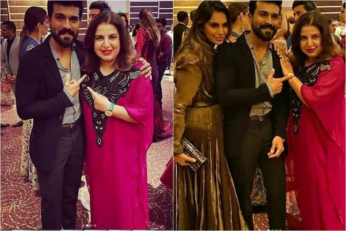 Ram Charan and his wife Upasana with Farah Khan at Sania Mirza's sister's wedding Ram Charan and his wife Upasana with Farah Khan at Sania Mirza's sister's wedding