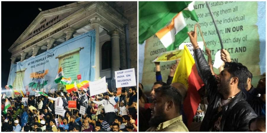 Protesters gather against CAA at Puttana Chetty Town Hall in Bengaluru. Bengaluru protests