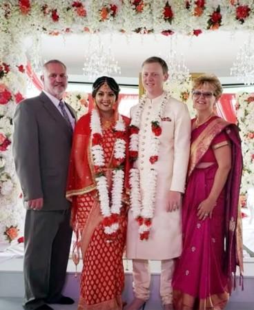 Richa Gangopadhyay with husband Joe Langella, and in laws. Richa Gangopadhyay