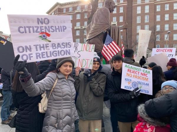 Protesters gathered in front of Indian embassy in Washington. Washington CAA protests