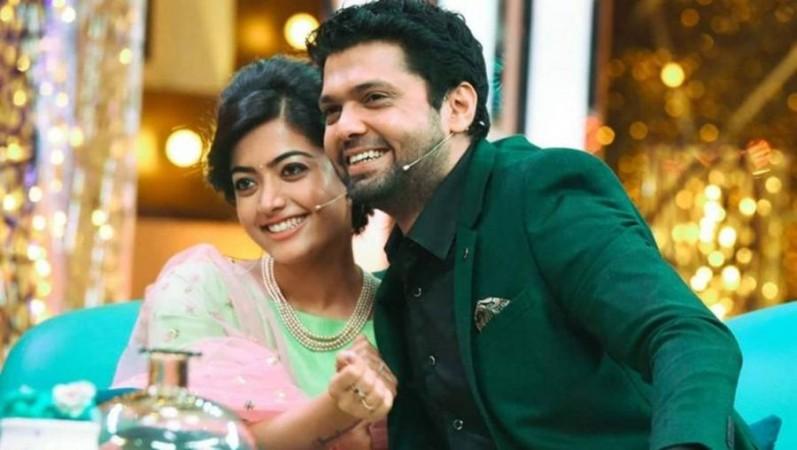 A photo of Rakshit Shetty with his ex-girlfriend Rashmika Mandanna when they were in a relationship. Rakshit Shetty with Rashmika Mandanna