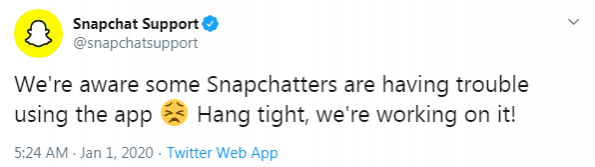 Snapchat working on a fix Snapchat working on a fix