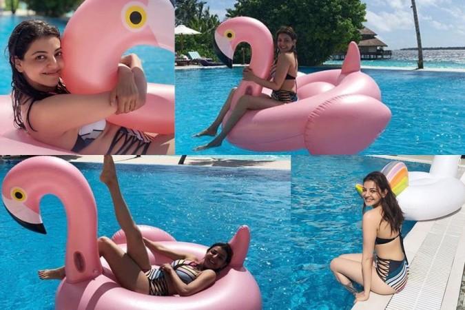 Kajal Aggarwal sports multi-coloured bikini during her Maldives trip. Kajal Aggarwal in Hot Swimsuit