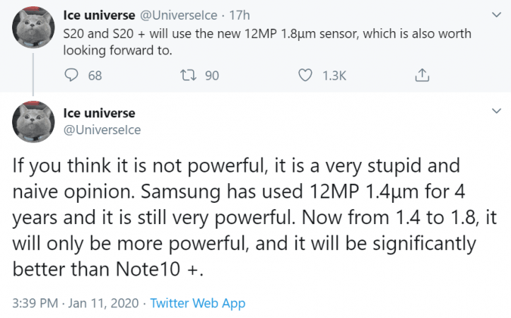 Samsung Galaxy S20, S20 camera sensor revealed Samsung Galaxy S20,S20相机传感器透露