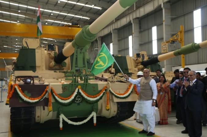 Defence Minister flags off the K9 Vajra-T guns at the L&T's Armoured Systems Complex (ACS) in Hazira, Gujarat. Rajnath Singh