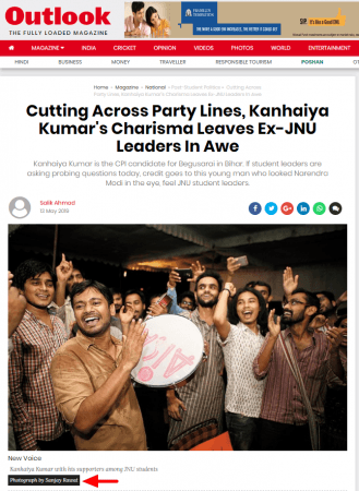 Screenshot of Outlook magazine. Alt news Kanhaiya Kumar