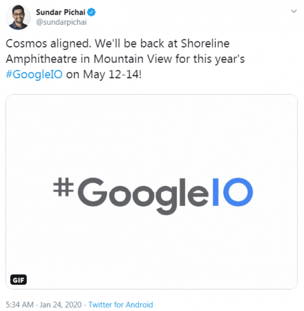 Google IO 2020 dates confirmed Google IO 2020 dates confirmed