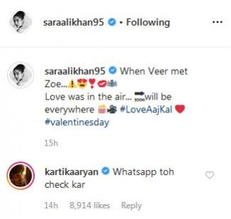 Kartik Aaryan's comment on Sara Ali Khan's picture