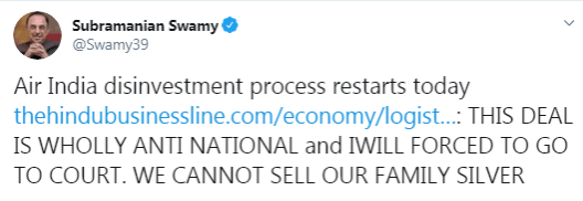 Subramaniam Swamy Tweet