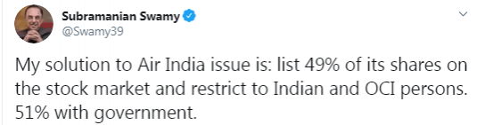 Subramaniam Swamy Tweet