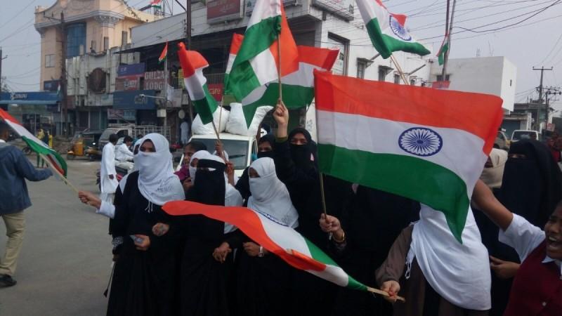 People participate in Tiranga rally to protest against the Citizenship Amendment Act (CAA) in Hyderabad. Hyderabad CAA protests