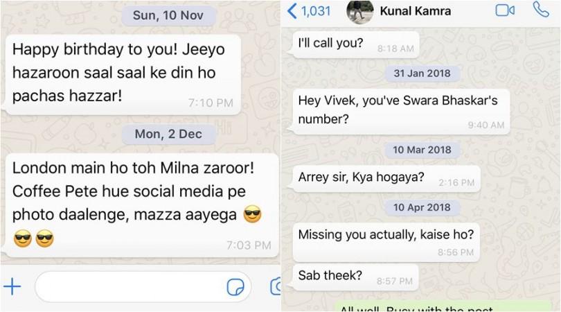 Vivek Agnihotri's WhatsApp chat with Kunal Kamra Vivek Agnihotri's WhatsApp chat with Kunal Kamra