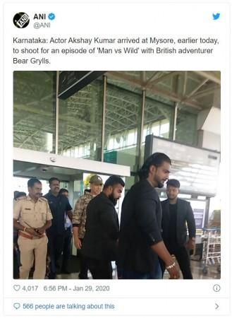 Akshay Kumar arrives at Mysuru for Man Vs Wild shoot Akshay Kumar arrives at Mysuru for Man Vs Wild shoot
