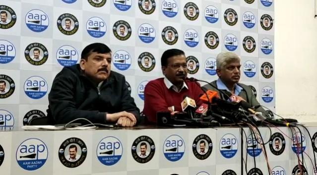 Delhi Chief Minister and Aam Aadmi Party President Arvind Kejriwal accompanied by party leader Sanjay Singh, addresses a press conference in New Delhi on Jan 30, 2020. Arvind Kejriwal