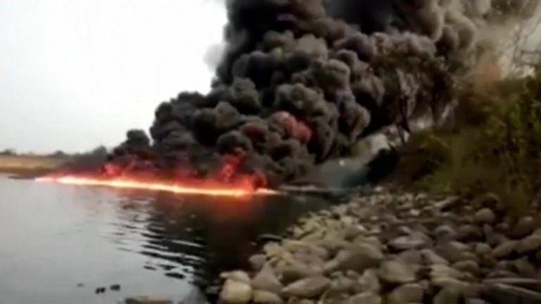 Screengrab of the video Assam river fire