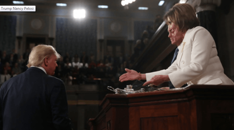 President Trump refuses to shake Democrat Nancy Pelosi's outstretched hand. (Reuters) President Trump refuses to shake Democrat Nancy Pelosi's outstretched hand. (Reuters)