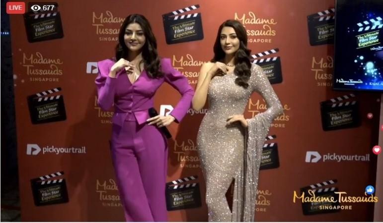 Kajal Aggarwal poses with her wax statue at Madame Tussauds Singapore