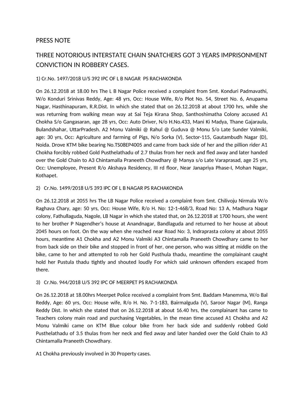 Hyderabad chain snatchers