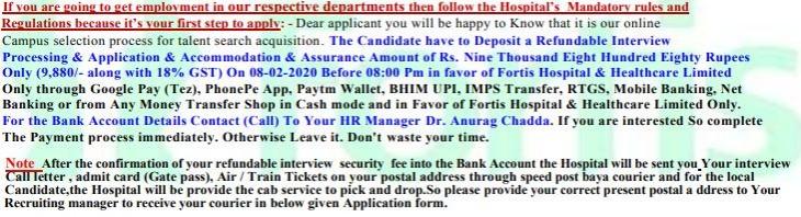 Text of the letter Fortis job scam