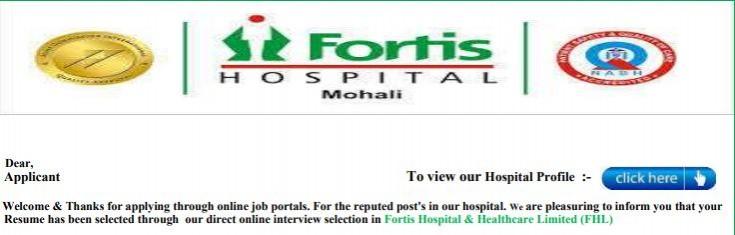 Letter head Fortis job scam