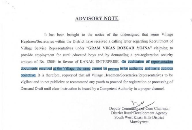 Meghalaya advisory Job scam Meghalaya