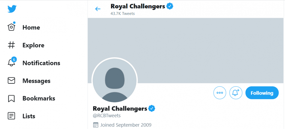 RCB Twitter account sans profile pic RCB Twitter