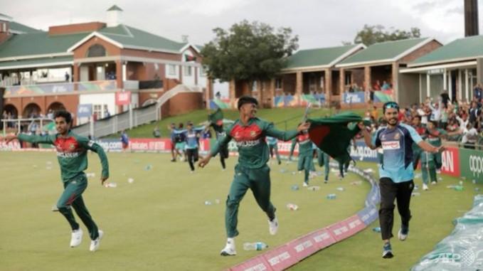 Bangladesh players celebrate after winning under-19 World Cup Bangladesh under-19 team