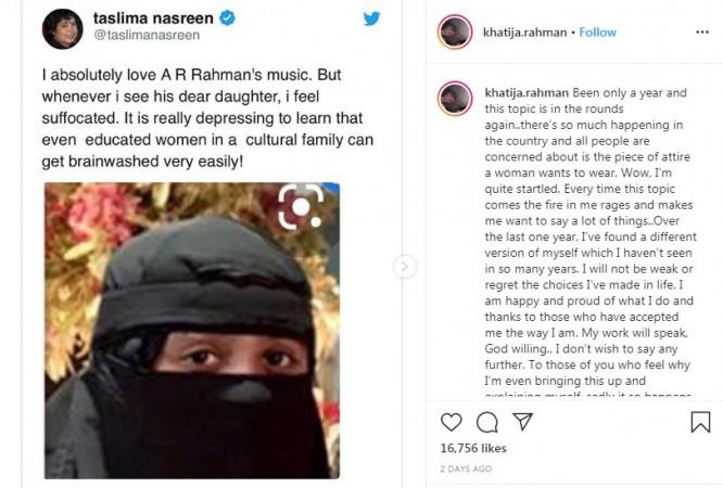 AR Rahman's daughter Khatija slams Taslima Nasreen AR Rahman, Taslima Nasreen
