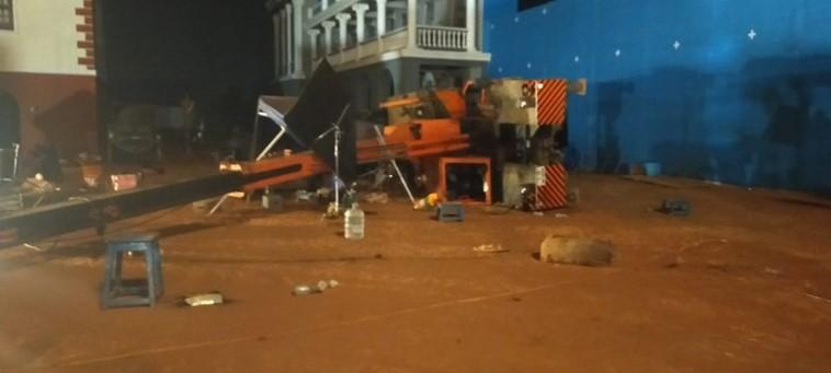 A picture from the accident spot from Indian 2 sets. Indian 2 Accident