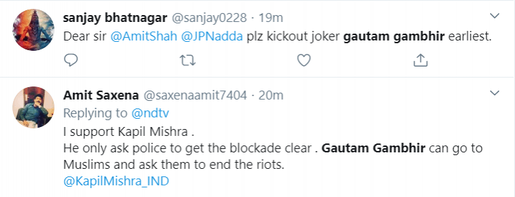 Tweets against Gambhir 和赌战对抗