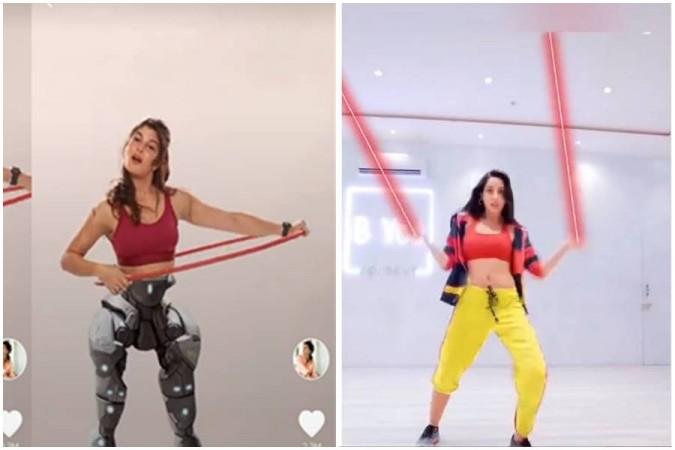 Jacqueline Fernandez and Nora Fatehi in their latest Tiktok challenge video. tiktok video jacqueline nora