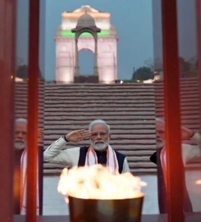 Prime Minister Narendra Modi at the National War Memorial anniversary. PIB/Twitter National War Memorial