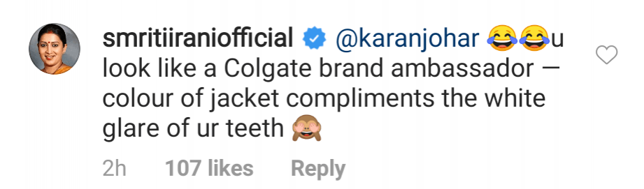 Smriti Irani replies to Karan Johar