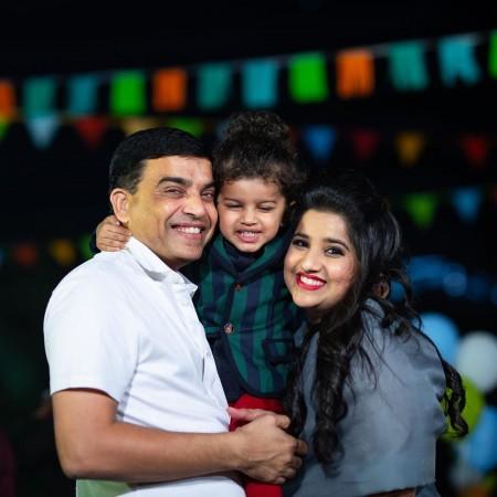 Dil Raju with daughter Hanshita Reddy and grandson. Dil Raju